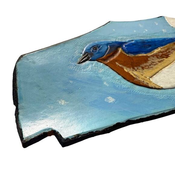 Eastern Bluebird Hand Painted Leather 3D Embossed Art Signed Folk Art Primitive - Picture 6 of 12